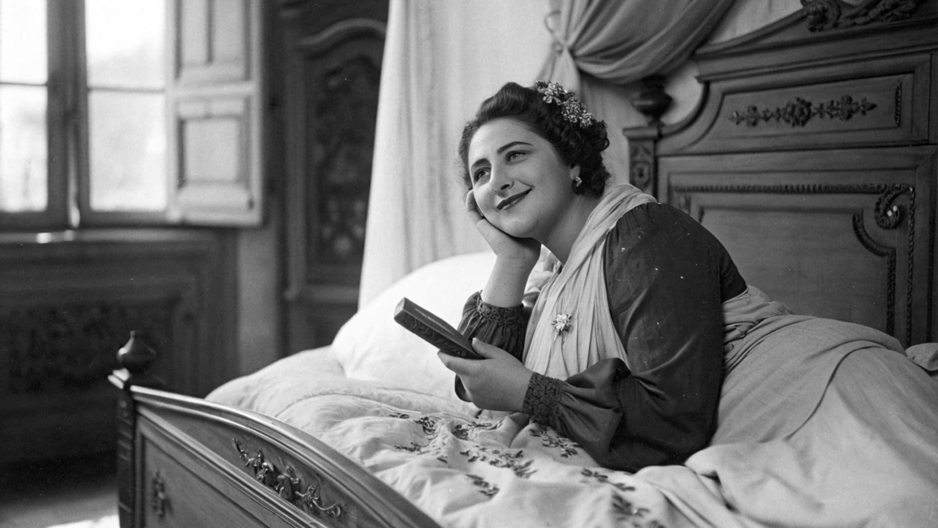 Historisches Schwarzweißfoto Frau am Fenster